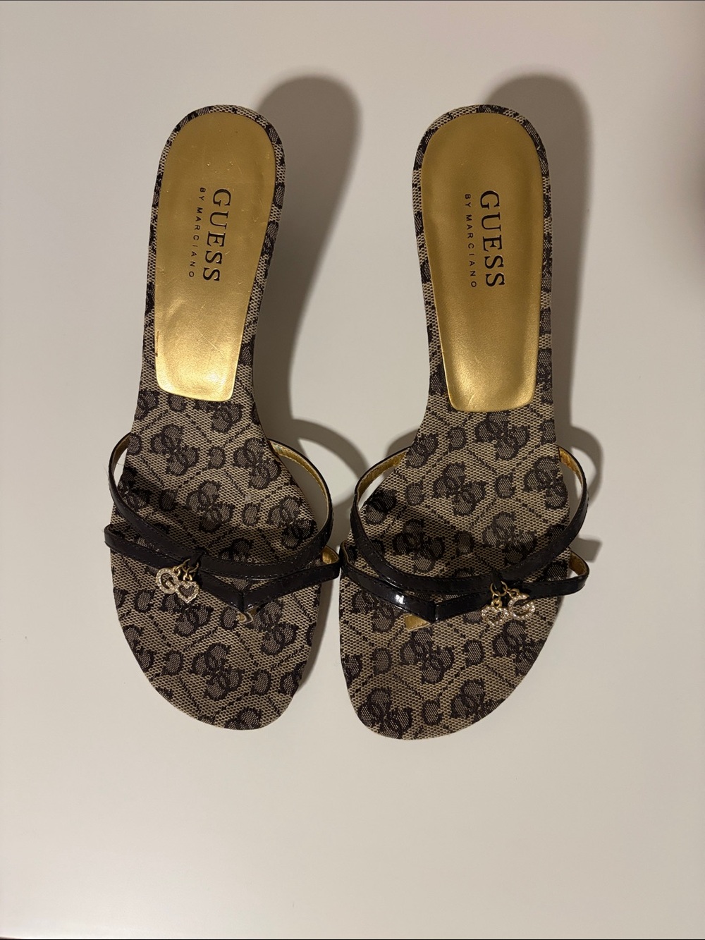 GUESS Monogram Kitten Heels with charm details